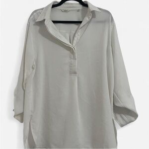 Max Studio London Cream Blouse Size L Oversized Career